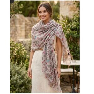 Nwt Melifluos Scarf whimsical Birds Floral Print Lightweight Shawl Wrap birding